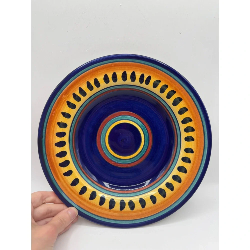 Pier 1 Italian Swirl Pasta Bowls Set of 2 Blue Orange Yellow‎ Handpainted Italy